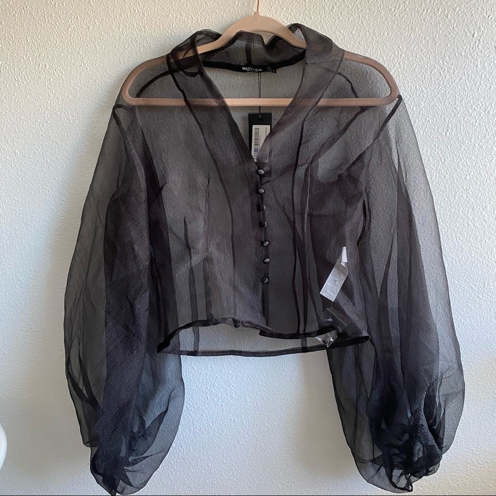 NWT Nasty Gal Balloon Sleeve Mesh Blouse
